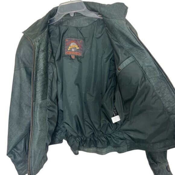 Wilsons Leather Adventure Bound Vintage 80s Army Green Moto Leather Jacket - Picture 3 of 16